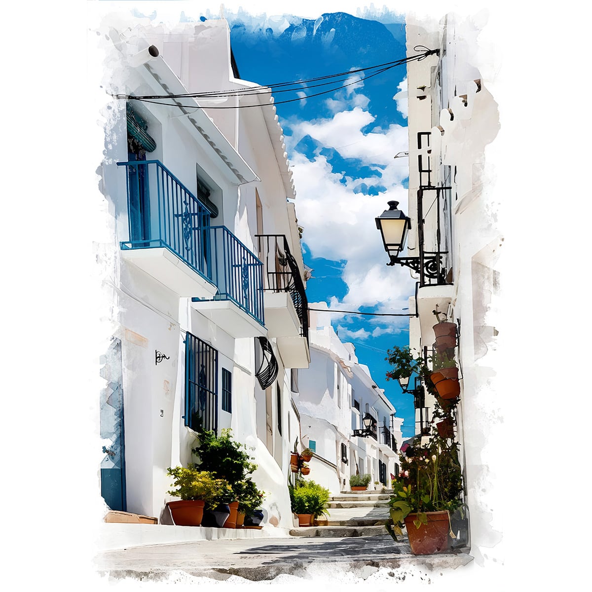 絵画 風景画(街並み) スペイン アンダルシア地方の美しい村 インテリア