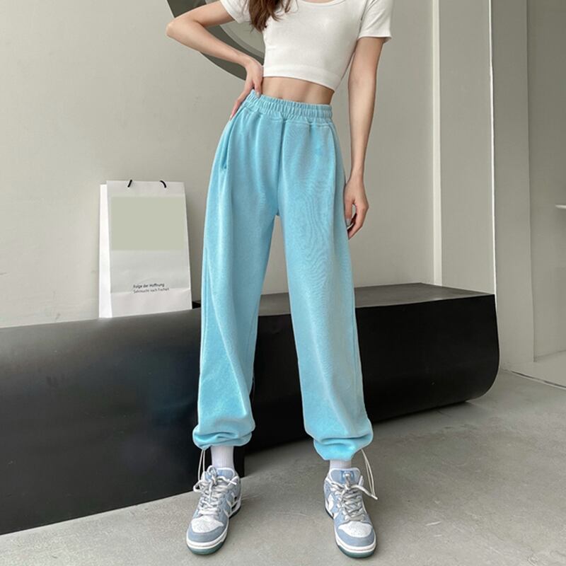 スプリングオータムブルーパンツ レディースルーズウェストカジュアル 春物 秋物 試着室52922377501