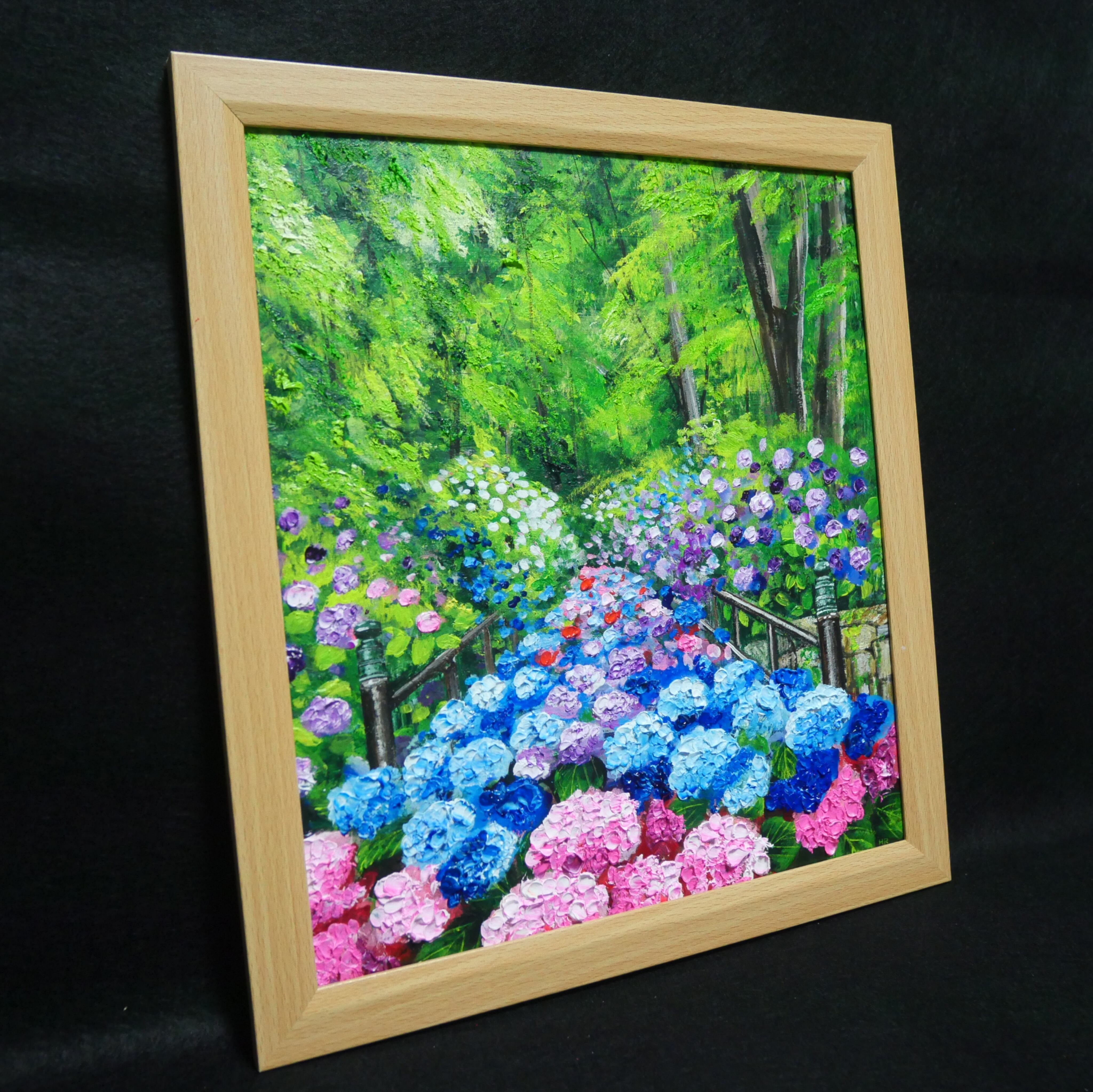 油絵【古都の万華鏡〜大和あじさい巡礼〜】油彩画 絵画 原画 初夏 梅雨