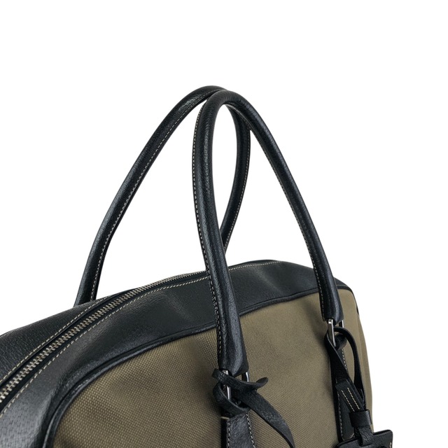 PRADA プラダ ハンドバッグ ブラック×ベージュ コンビ レザー×キャンバス ボストンバッグ vintage ヴィンテージ オールド 7dekxx