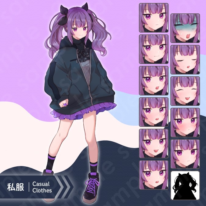 立ち絵素材】ツンデレな雰囲気の紫ツインテールの女子高校生のイラスト