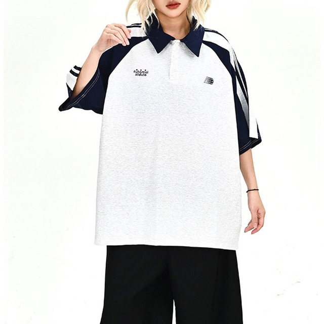 コントラストラインレトロスポーティーポロシャツ 2col   R02038