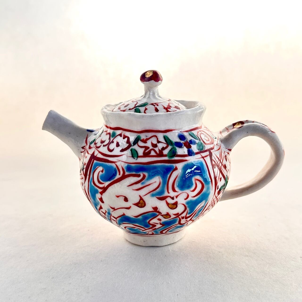 金彩志野赤絵兎文ポット(中)【榛澤宏】