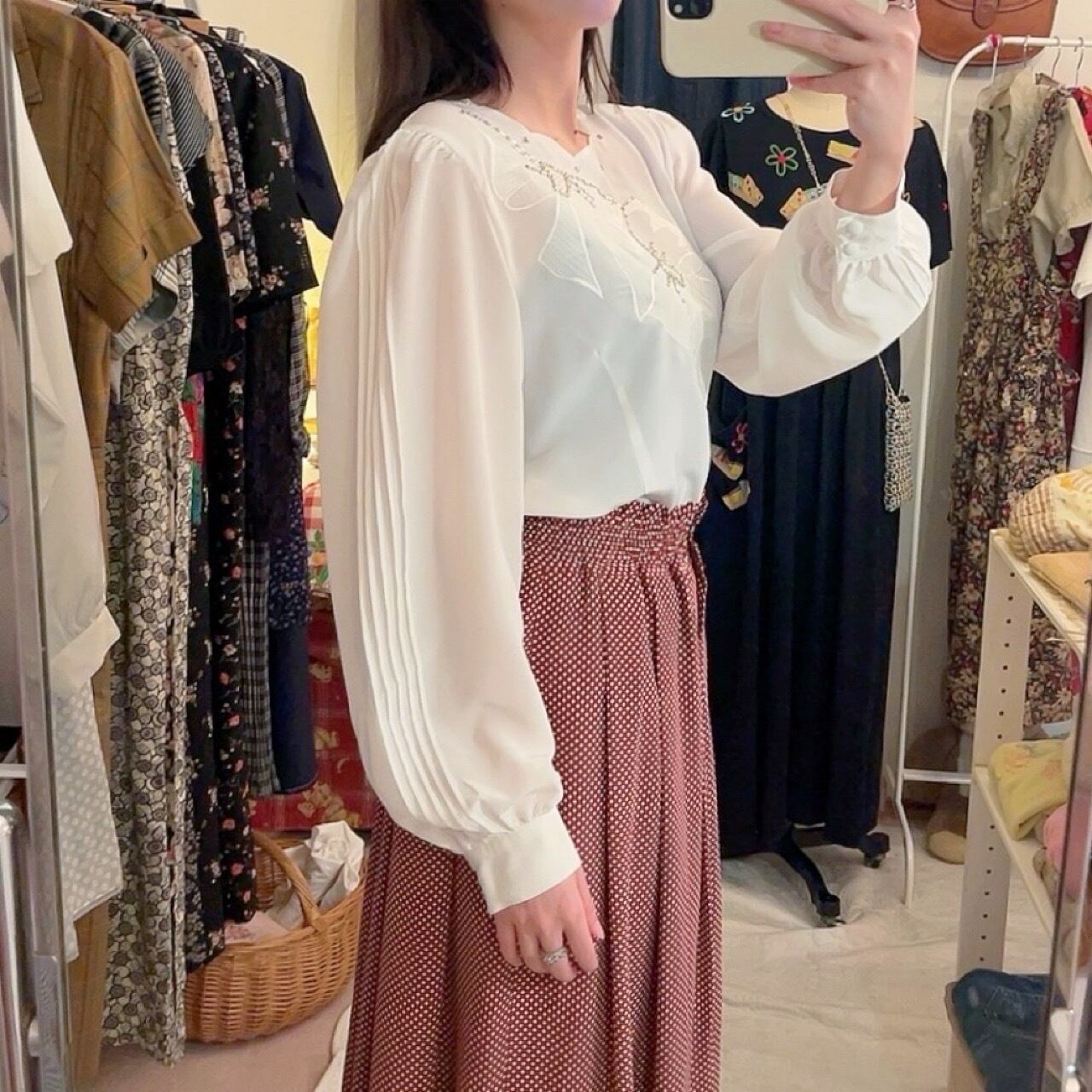 silver beads ribbon white blouse