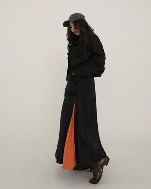 Color-block MA-1 long skirt／Black