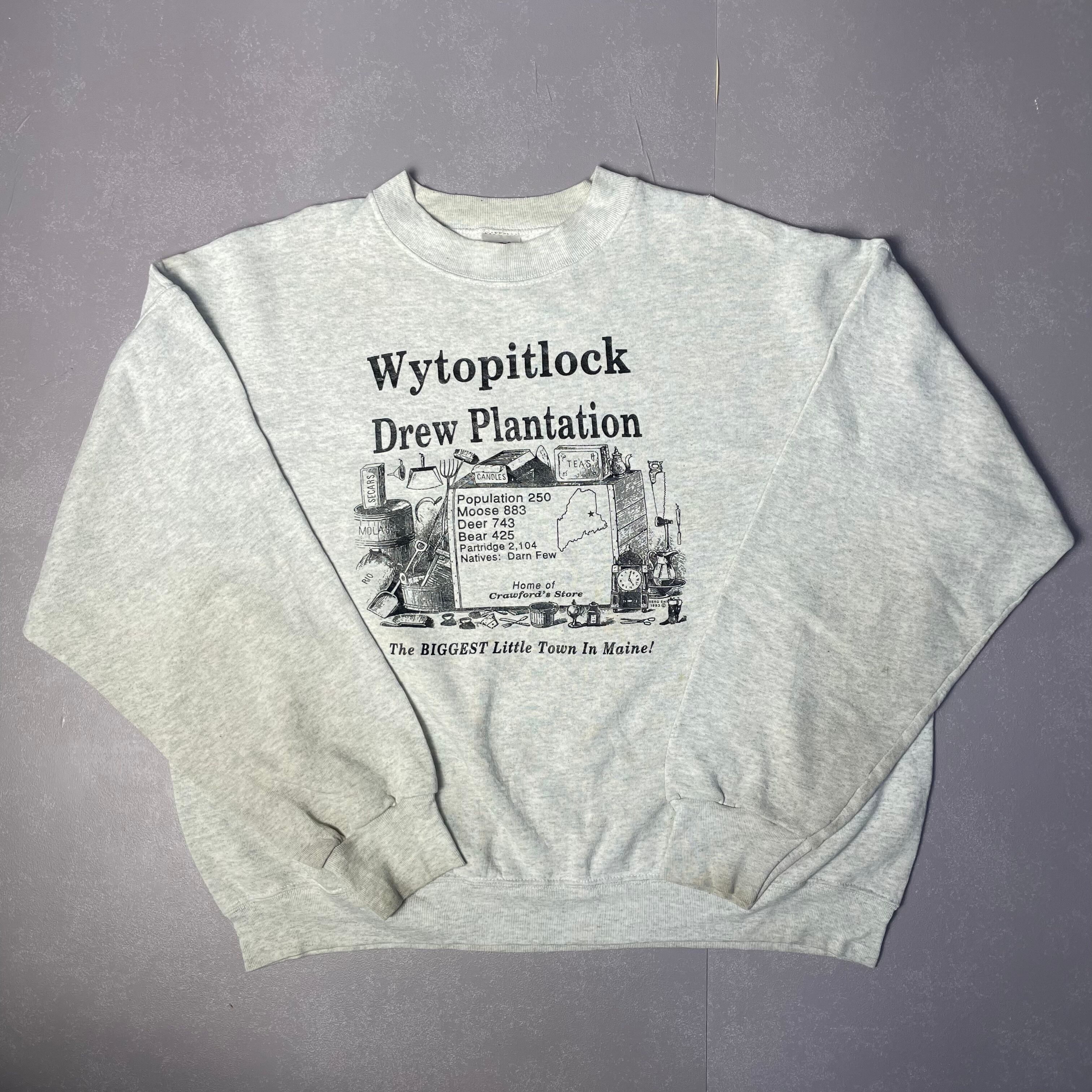 90年代 フルーツオブザルーム プリント スウェットシャツ メンズXL 古着 FRUIT OF THE LOOM BEST トレーナー ライトグレー オートミール 90S ビンテージ ヴィンテージ