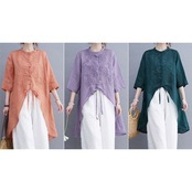 刺繍入り アシンメトリー チュニックシャツ  30228