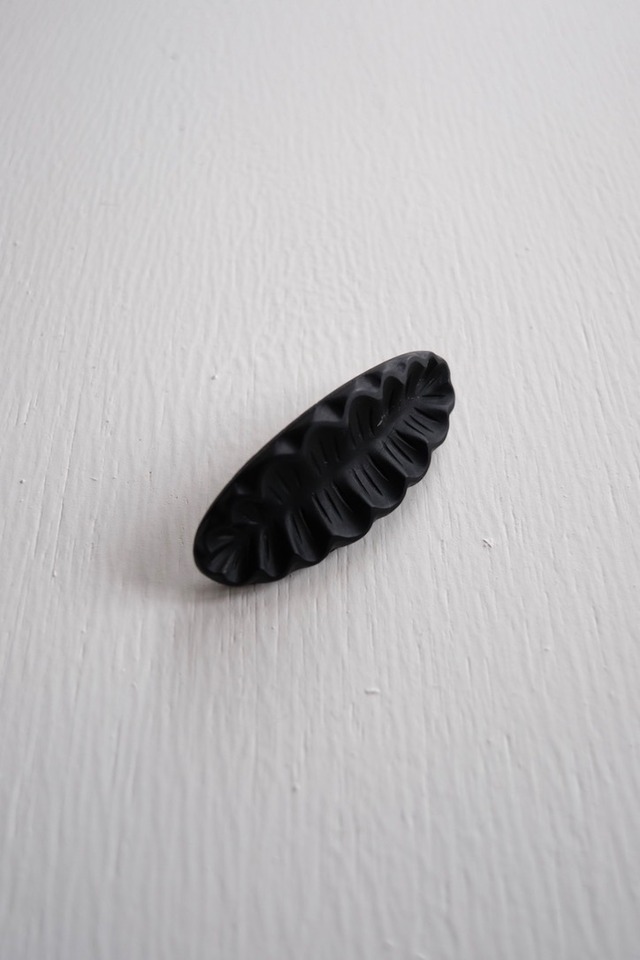 Black Czech glass leaf brooch