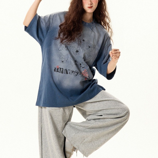 ドッグスケッチグラフィティプリントTシャツ 1col R02259