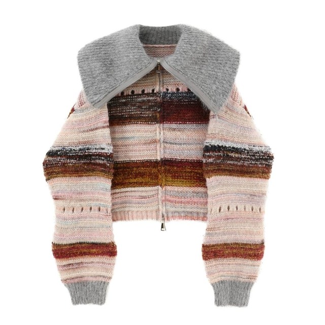 Multi stripe pattern knit cardigan