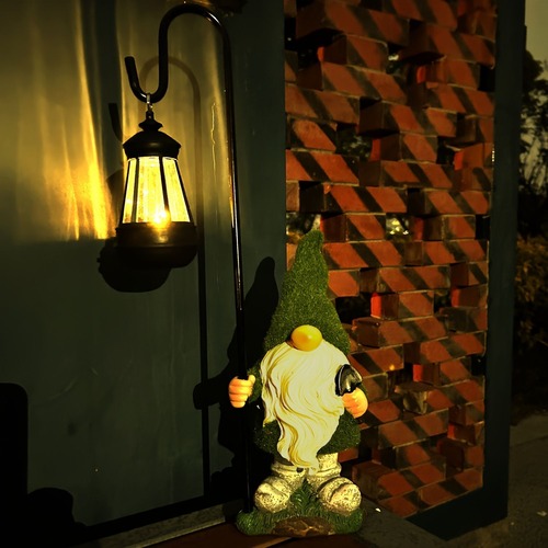 植毛ガーデンノーム像 妖精 ライト ソーラー LEDライト付き 庭装飾 玄関装飾 置物 庭園 ガーデニング オブジェ