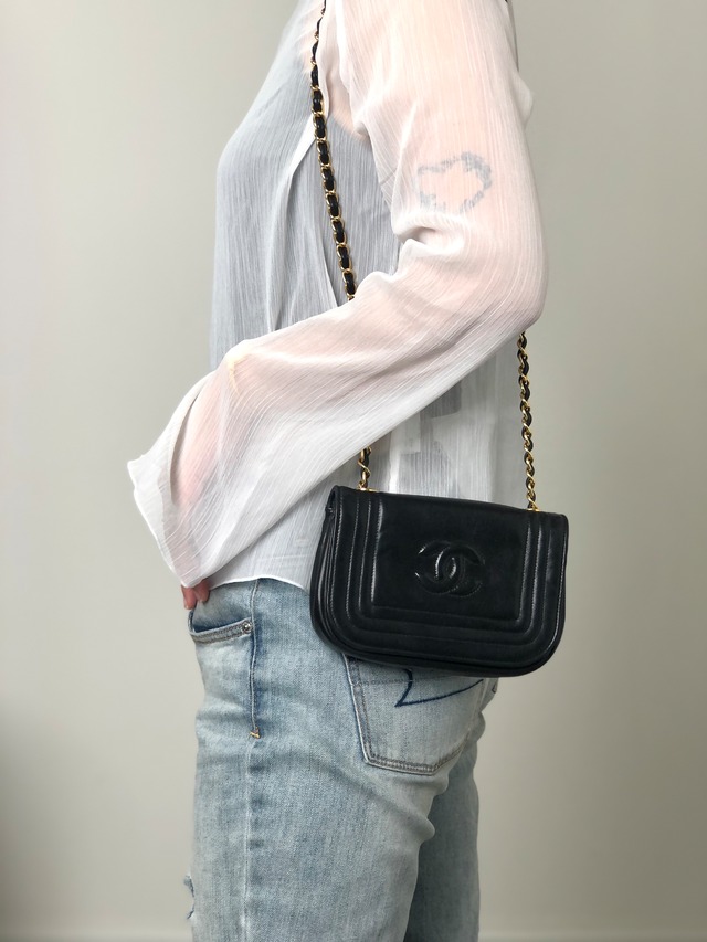 CHANEL シャネル ショルダーバッグ ブラック ココマーク ラムレザー チェーン vintage ヴィンテージ オールド p4crvh