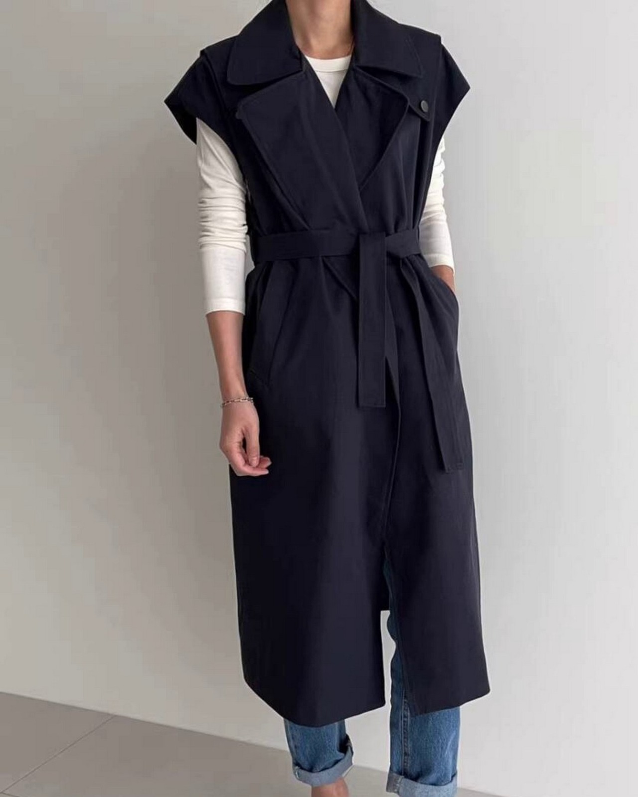 ドレープトレンチロングベスト 3color A0571 - 5