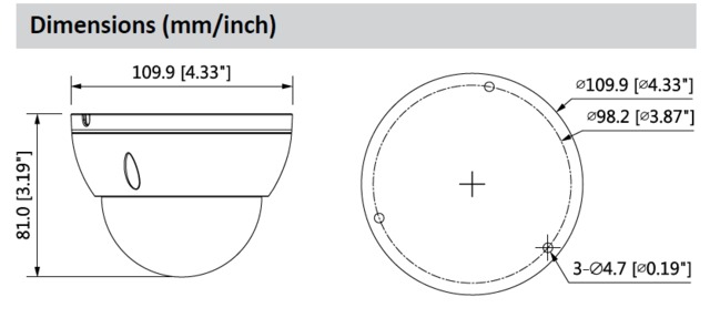 5MP ドーム型HDCVIカメラ「DH-HAC-HDBW1500E-0280B」