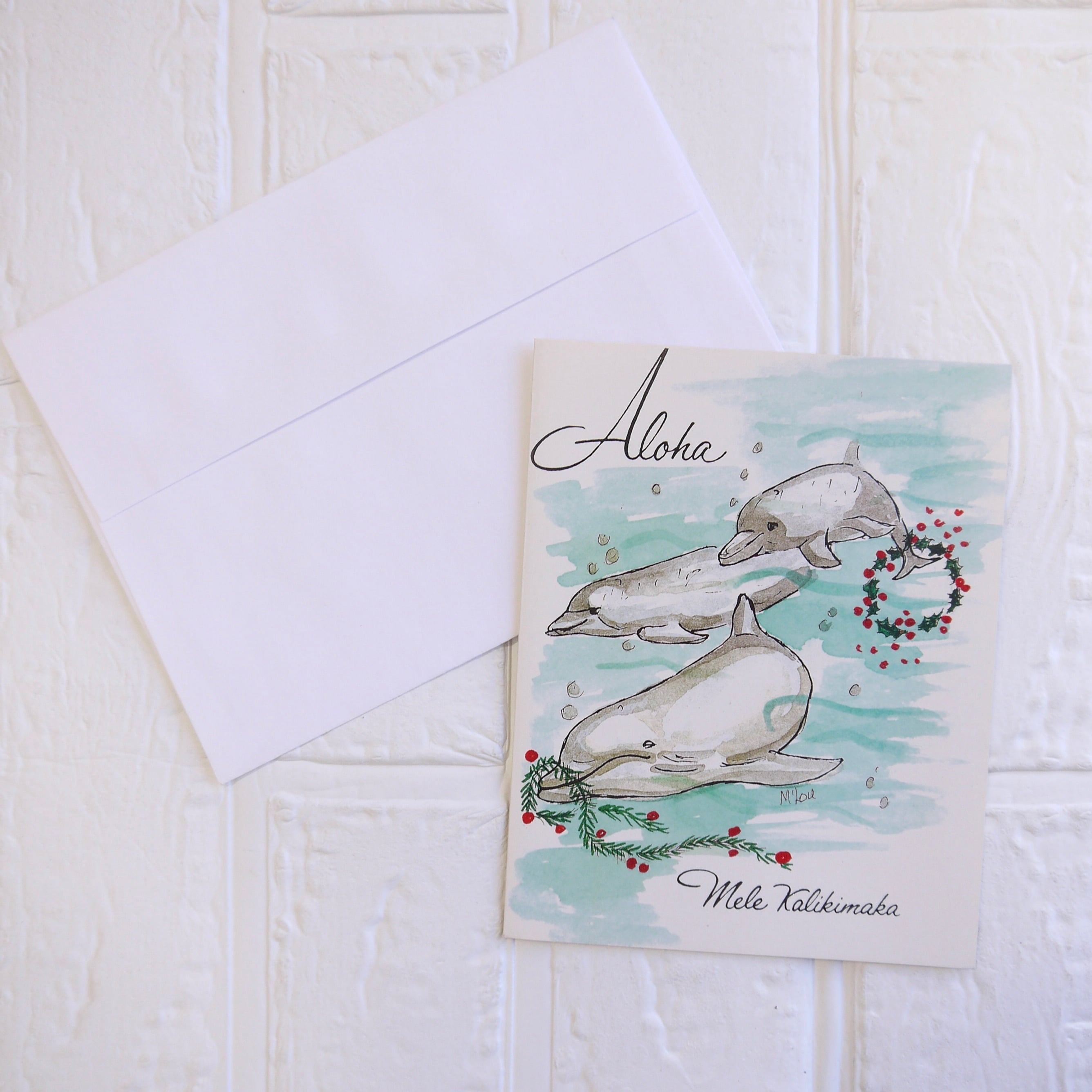 ★ハワイ直輸入★ ハワイ クリスマスカード/Mele kalikimaka card/手紙 レター カード お礼状 <ドルフィン>