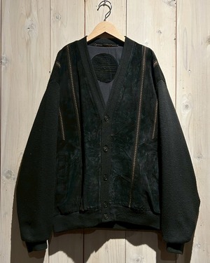 【a.k.a.C.a.k.a vintage】Leather Switching Vintage Loose Cardigan Jacket