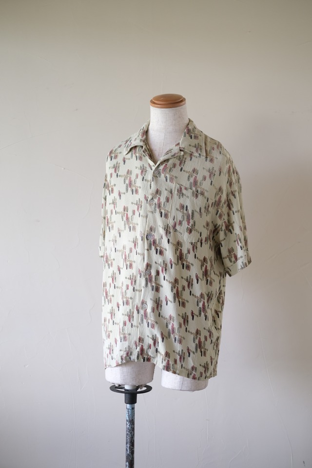 80s Abstract Pattern Rayon Shirt "Da Vinci California"