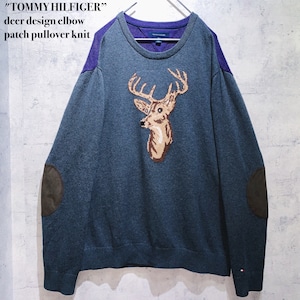 "TOMMY HILFIGER”deer design elbow patch pullover knit
