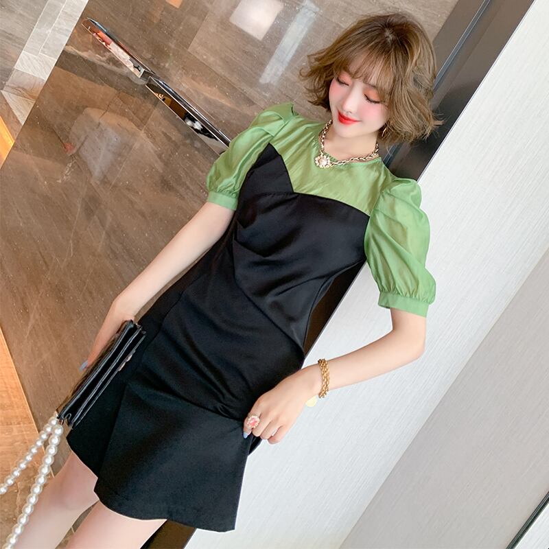 ラウンドネックウェストスリムドレス オータム エレガント 秋物 Oネック ステッチ MIUCO11326424019