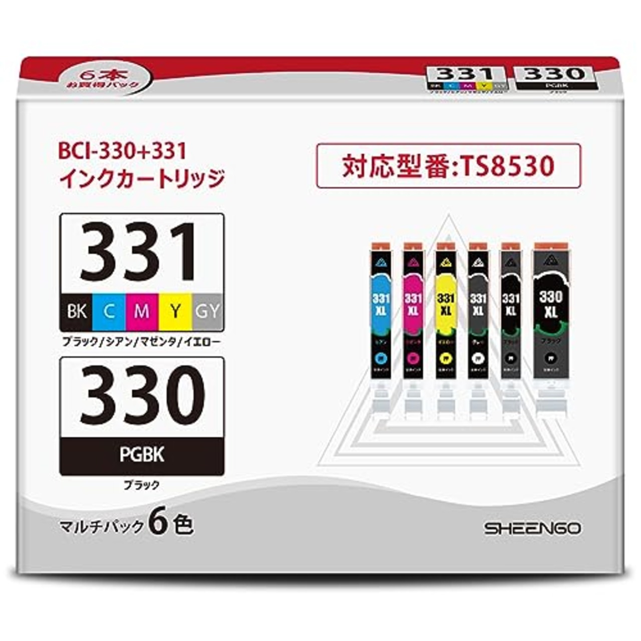 BCI-330XL BCI-331XL インクカートリッジ キャノン 用 331(BK/C/M/Y/GY)+330 6色マルチパック 純正 (大容量)と同量 互換 対応機種：PIXUS ts8530 ts8630 TS8730 TS8830 TS7630 インク