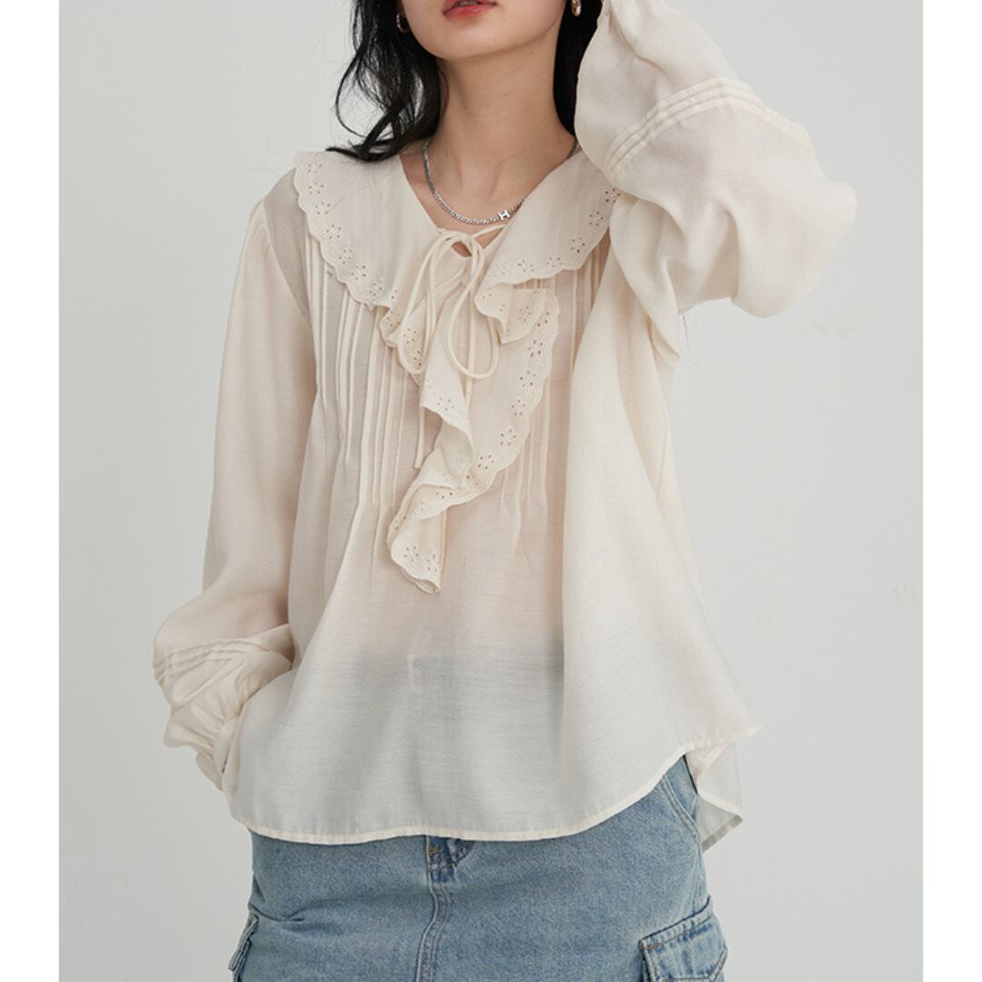 ruffle long sleeve puff sleeve shirt