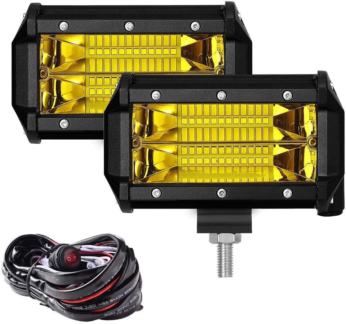 フォグランプ バイク 5インチ 72w リレーハーネス LED作業灯 イエロー 12-24v 兼用 広角狭角一体 トラック 重機機械 ガレージ ライト デッキライト 集魚灯 2個セット 前照灯 Suv Atv Utv 2個セット …