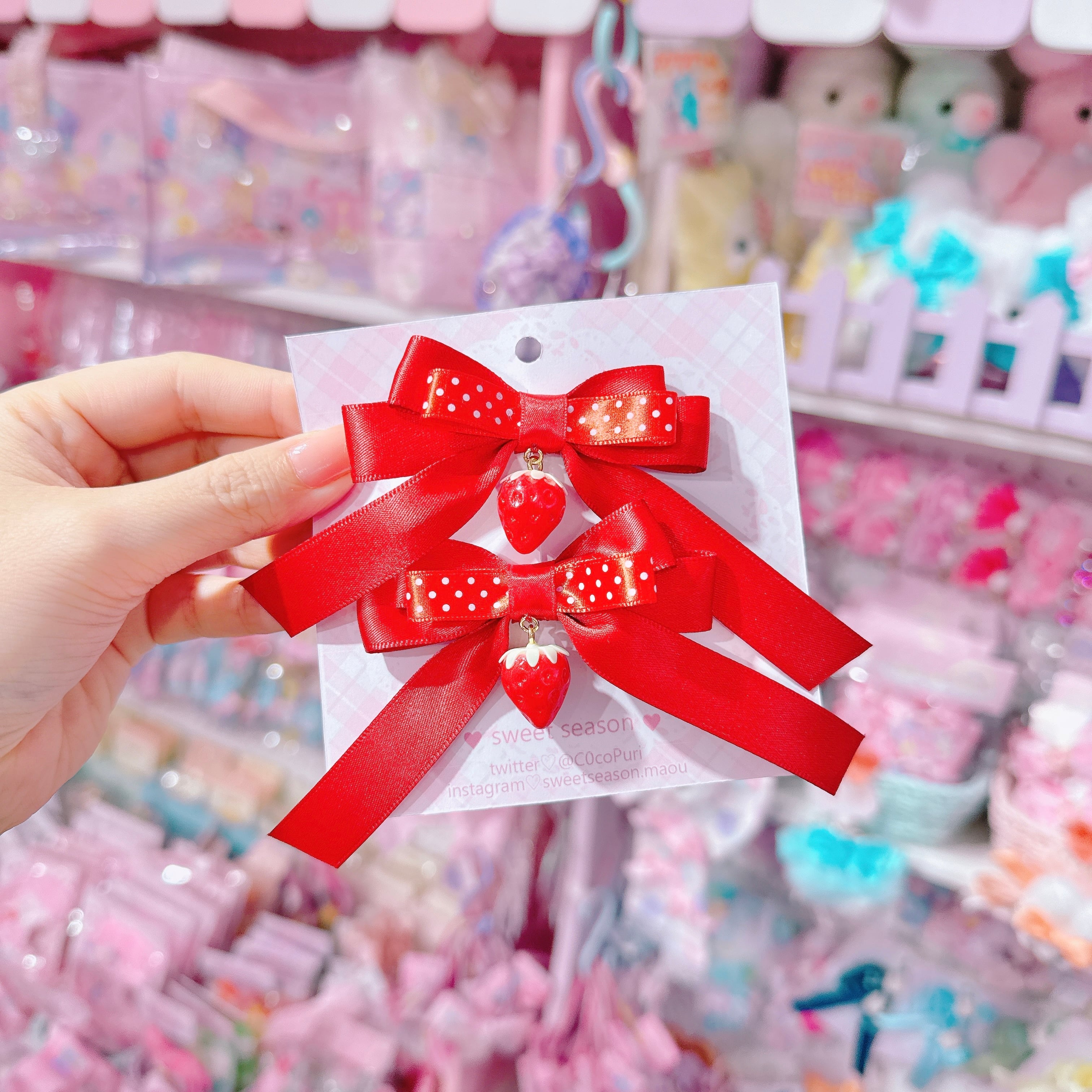 【C8】14-7いちごみつあみリボンツインヘアクリップ