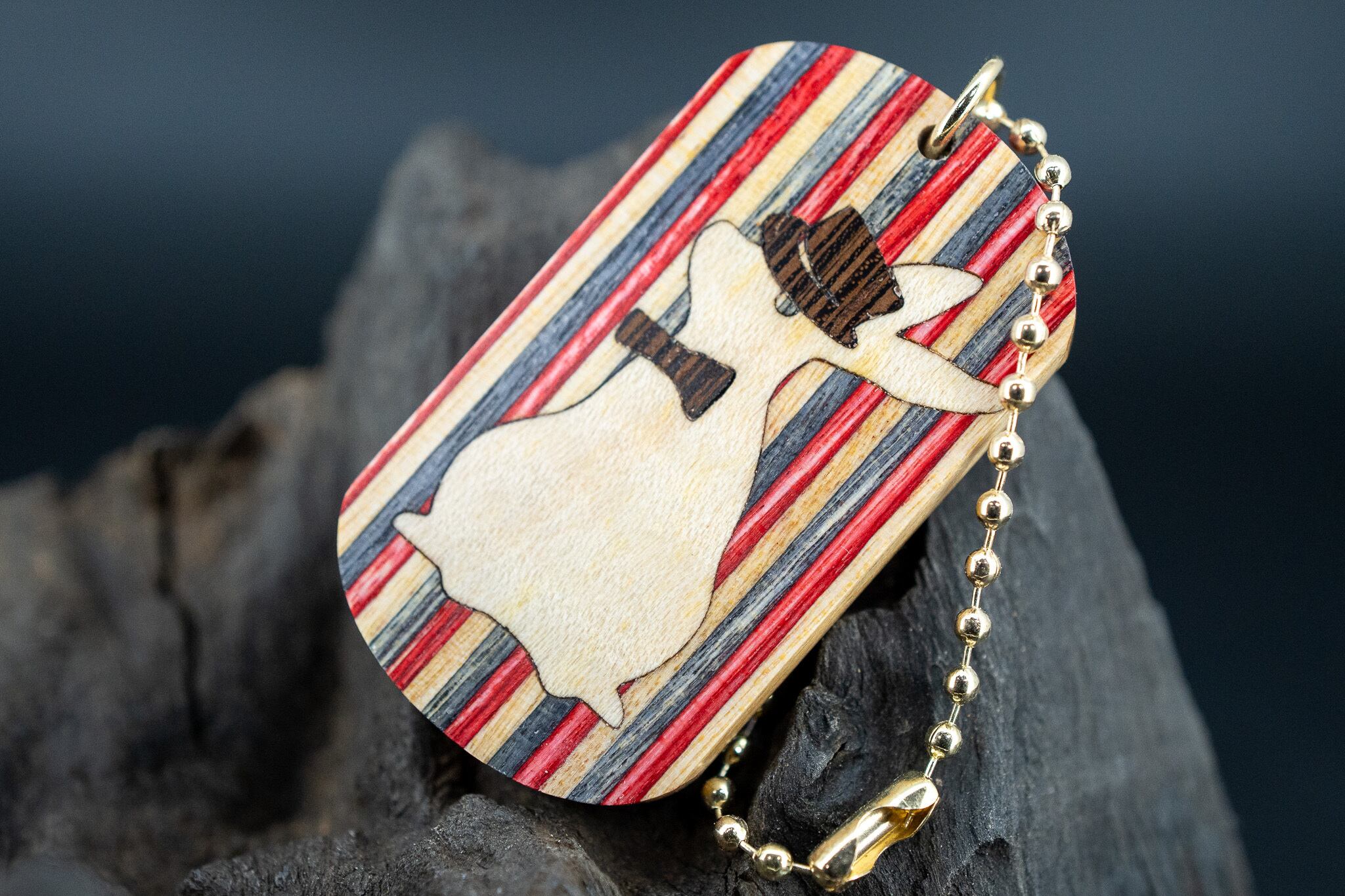 【 北国が育む麗しの木肌 】バーチ 寄木 ドッグタグ 象嵌 三月ウサギ