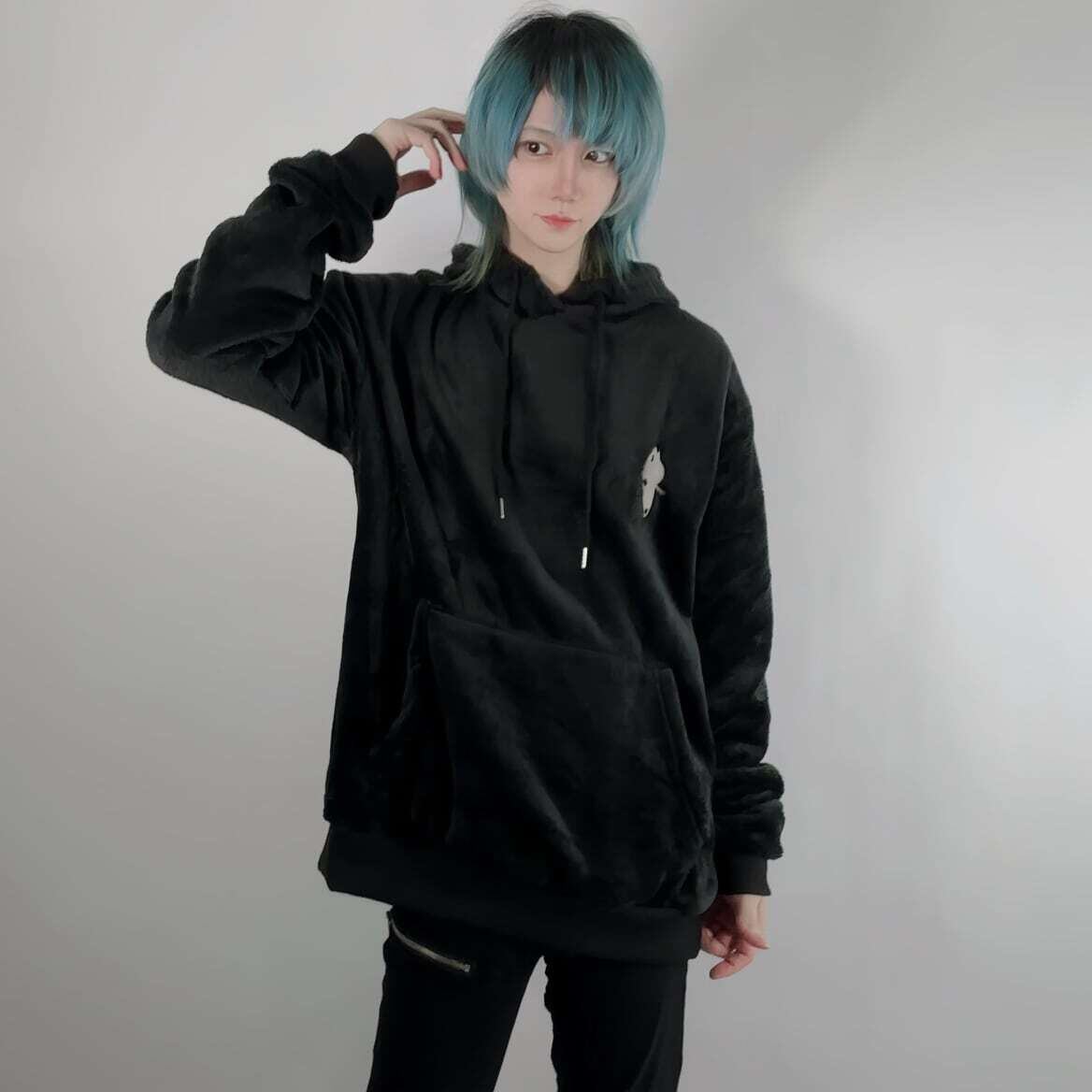 NieR】高品質 全刺繍ふわもこブラックプルオーバーパーカー