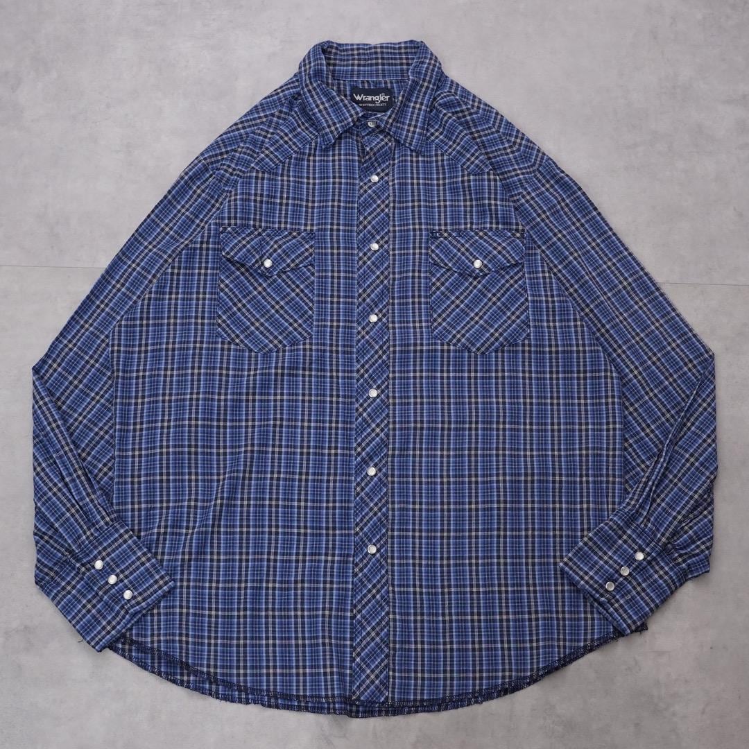 Wrangler ラングラー チェックシャツ 長袖 古着 L 青 14817