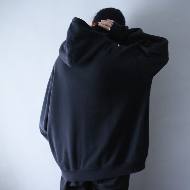 "adidas" XXL over silhouette black one-tone sweat parka