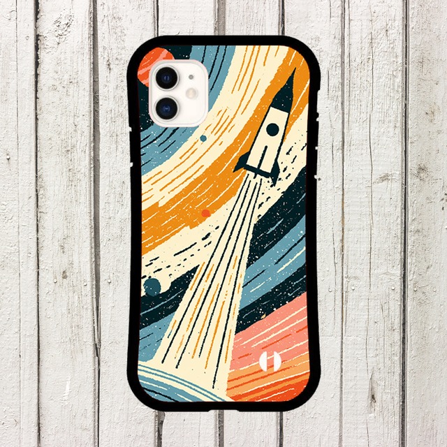 受注生産 iPhoneケース ロケットとオレンジ地層の宇宙柄｜レトロ宇宙 RFSP064A