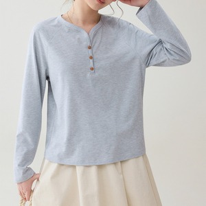henley neck raglan sleeve long sleeve top