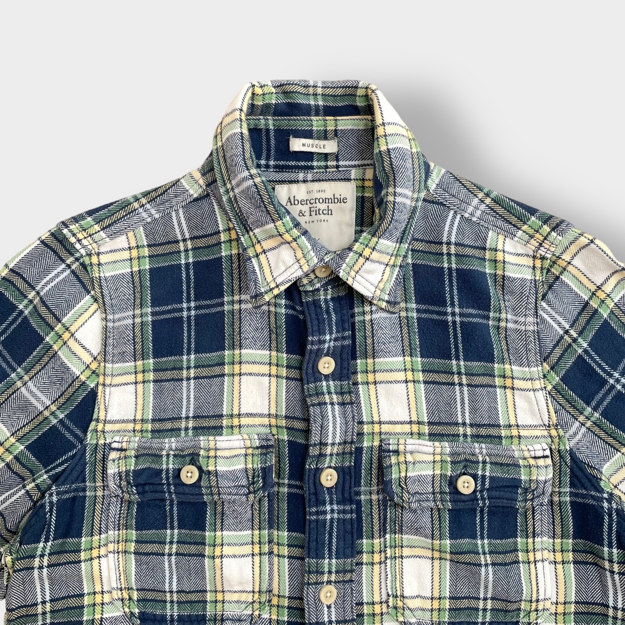 Abercrombie & Fitch ネルシャツ ヘビーネル フランネルシャツ マルチカラー 長袖 チェック柄 カジュアルシャツ フラップポケット L アバクロ US古着