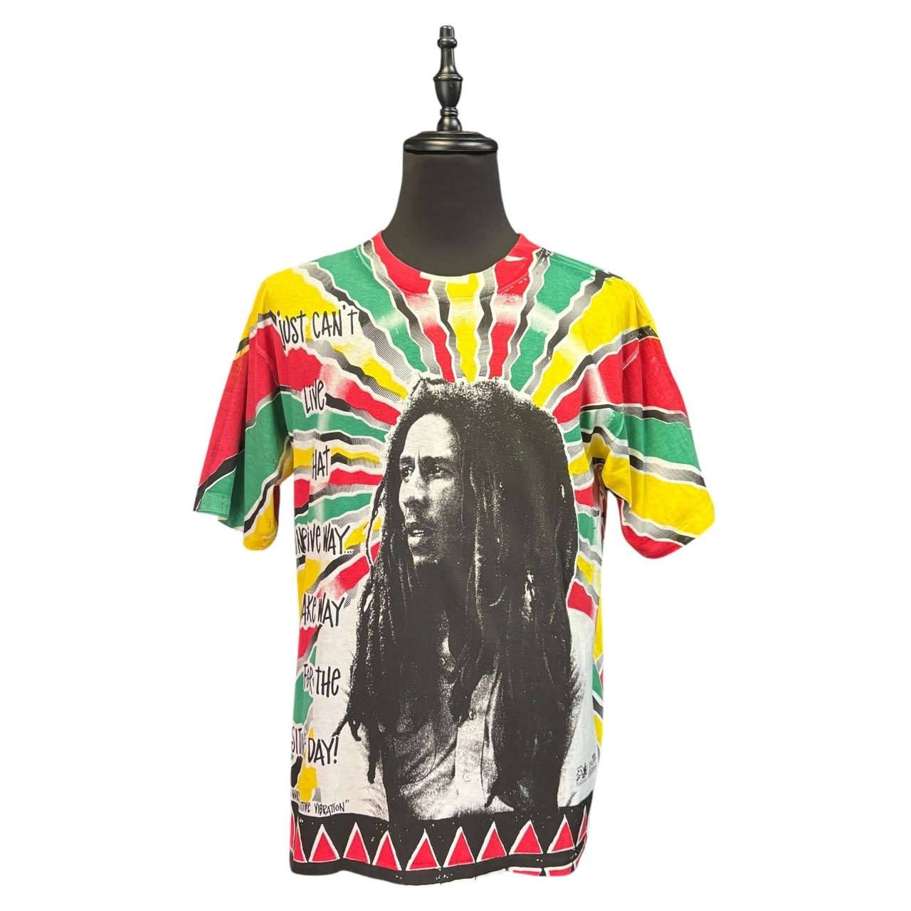【BOB MARLEY】ボブマーリー オーバープリント 総柄ラスタ USA製 ALLSPORTタグ Vintage Tシャツ L