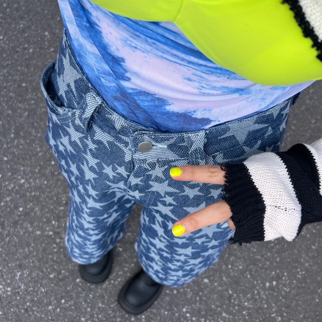 星柄ステッチハーフパンツデニム_LN02803 | lanan(ラナン) 星柄ステッチハーフパンツデニム_LN02803 | lanan(ラナン)