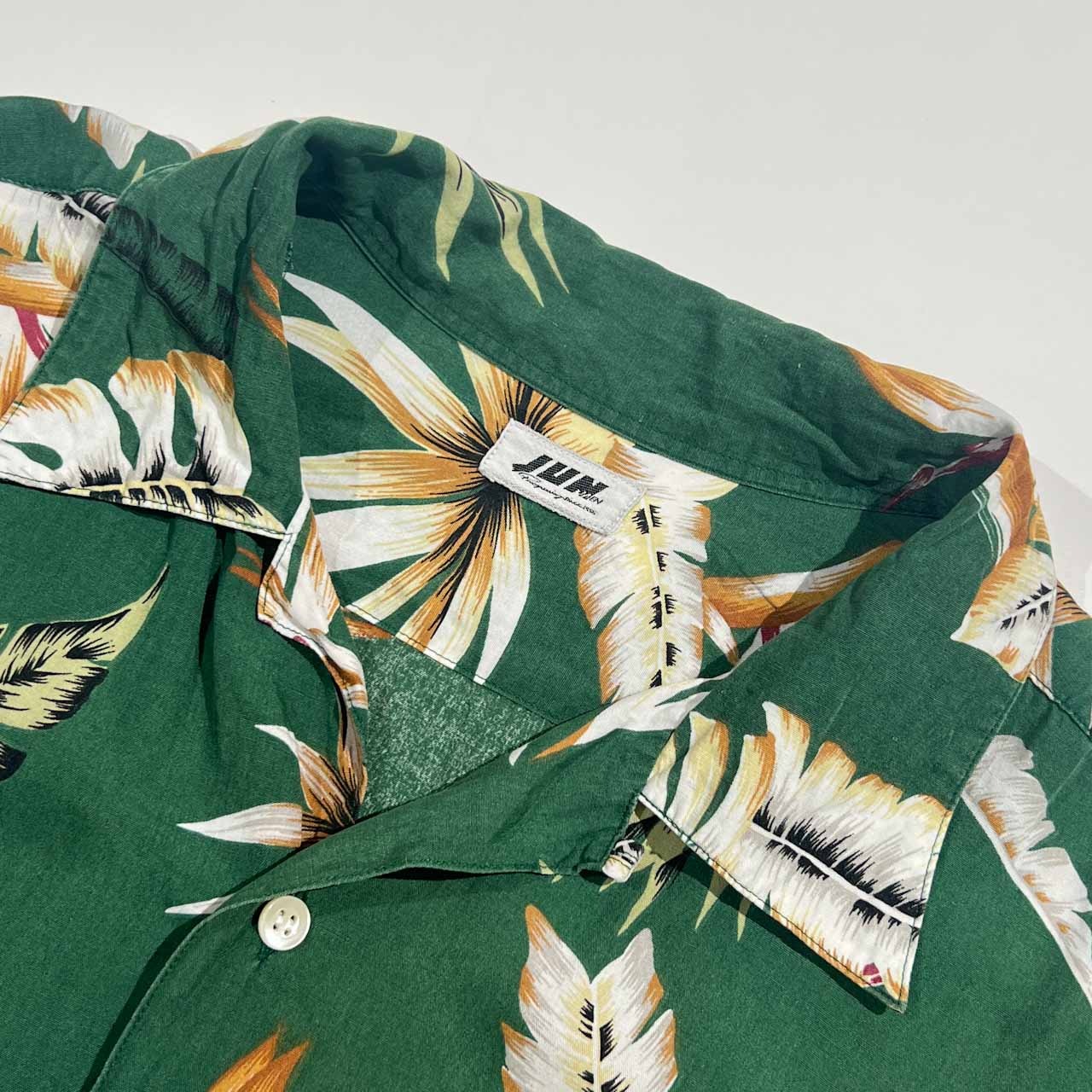 80s JUNMEN ジュンメン ボタニカル レーヨン 半袖 アロハシャツ/グリーン系 メンズ ビンテージ