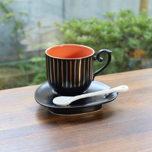 【アウトレット】有田焼　コーヒー碗皿　黒マット十草 3-029