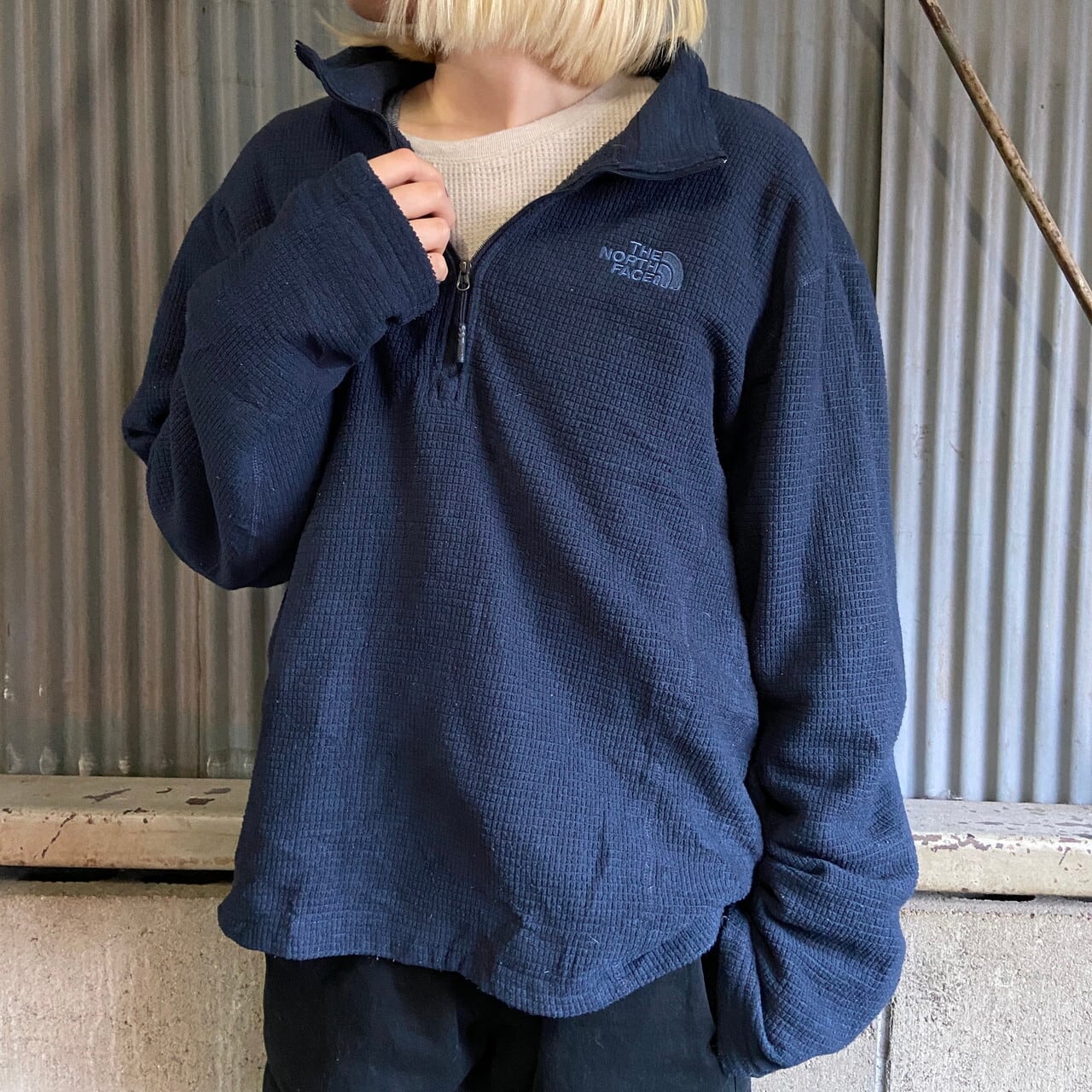 ザ ノースフェイス ワッフル ハーフジップ フリース メンズL 古着 THE 
