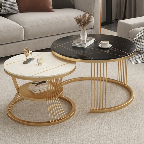 ネストテーブル 円形 コーヒーテーブル セット 大理石調 モダン ワイヤーフレーム 収納 リビング ラウンドテーブル インテリア おしゃれ