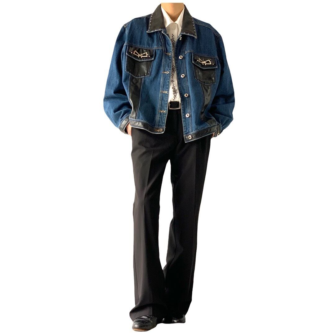 ♾L.A.BLUES♾ PVC leather switching denim 