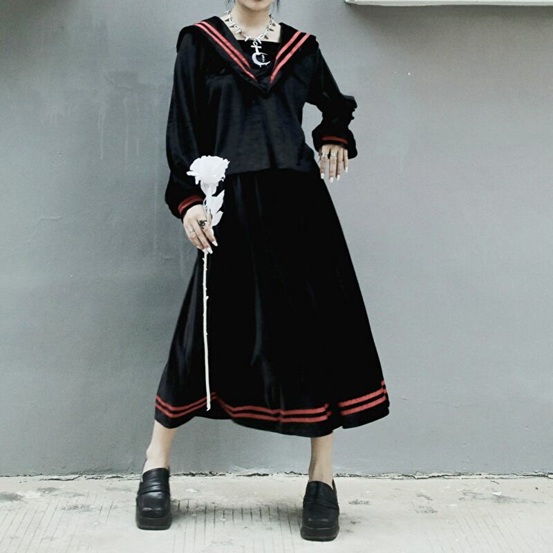 サブカル 服 地雷系 通販 MIUBシリーズ 闇かわいい JK制服 セーラー服 三日月 プリーツスカート 上下セットバンギャ