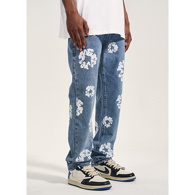 【DRIP0543】D/B Kapok Print Straight Denim