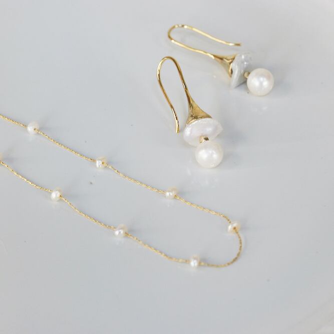 淡水パールネックレス＆フックピアスセット A21-001 | fesk