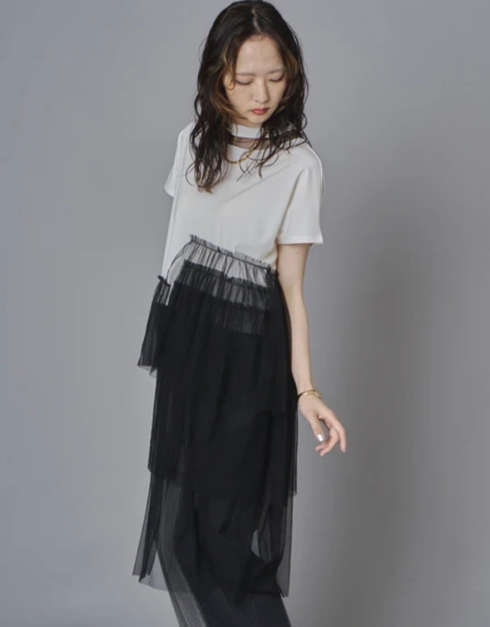 ladies / asymmetry tulle tops 〔アシンメトリーチュールトップス〕