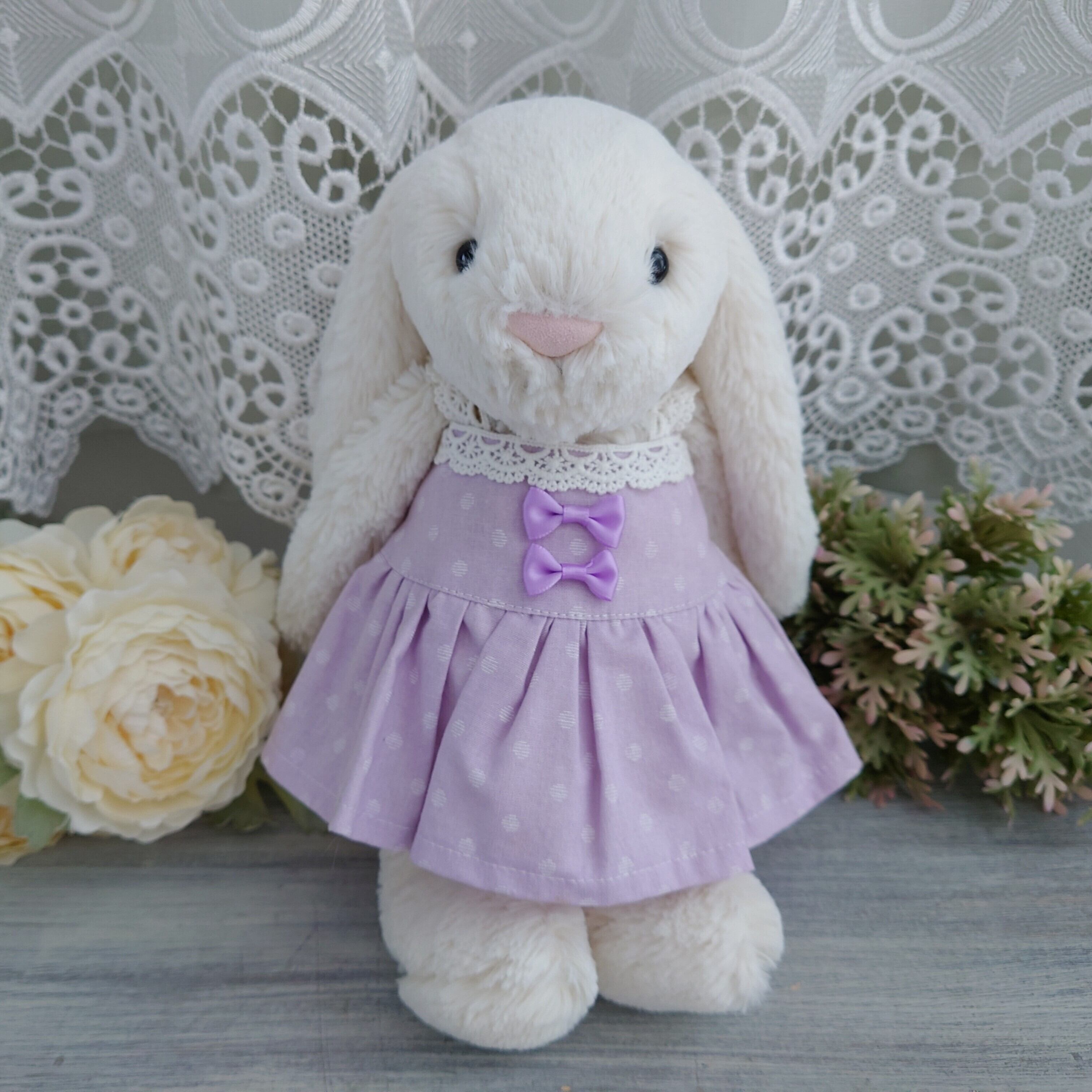 ジェリーキャット　Mサイズ　服　ワンピース　④ ◇ガーリーリボンレースのワンピースパープル*jellycatジェリー