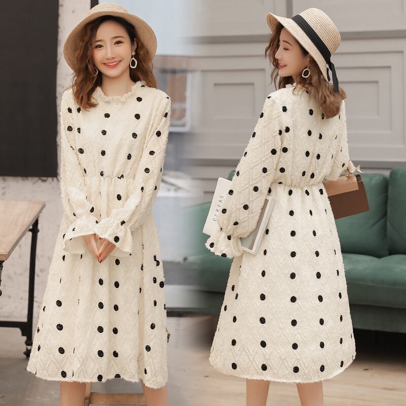 【新作】【送料無料】 マタニティウェア2020秋と冬の新しいファッションスタンドアップカラールーズマタニティドレス、水玉ハイウエストプラスサイズのマタニティドレス-アリババ ハイウェスト 大きめサイズ オータム 秋物 ウィンター 冬物 expec291970475428