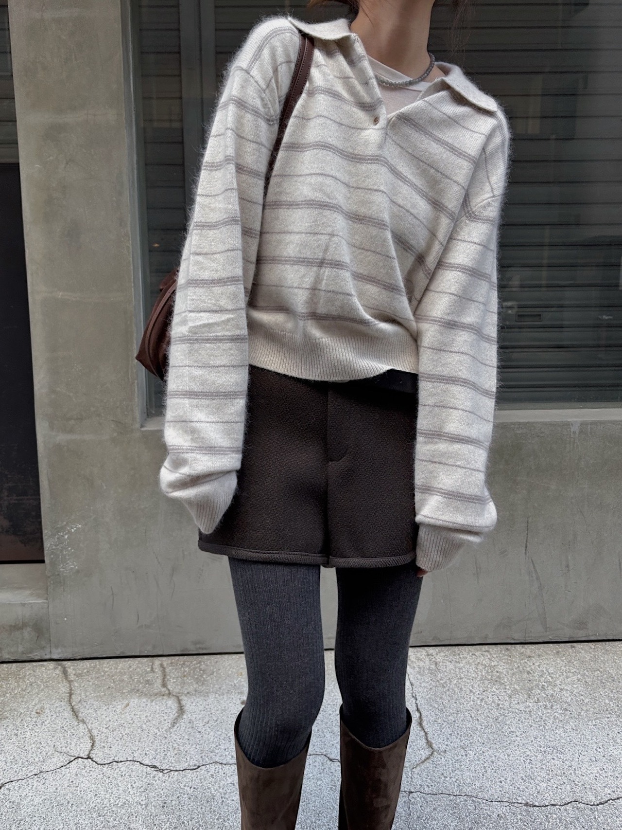 random border raccoon polo knit