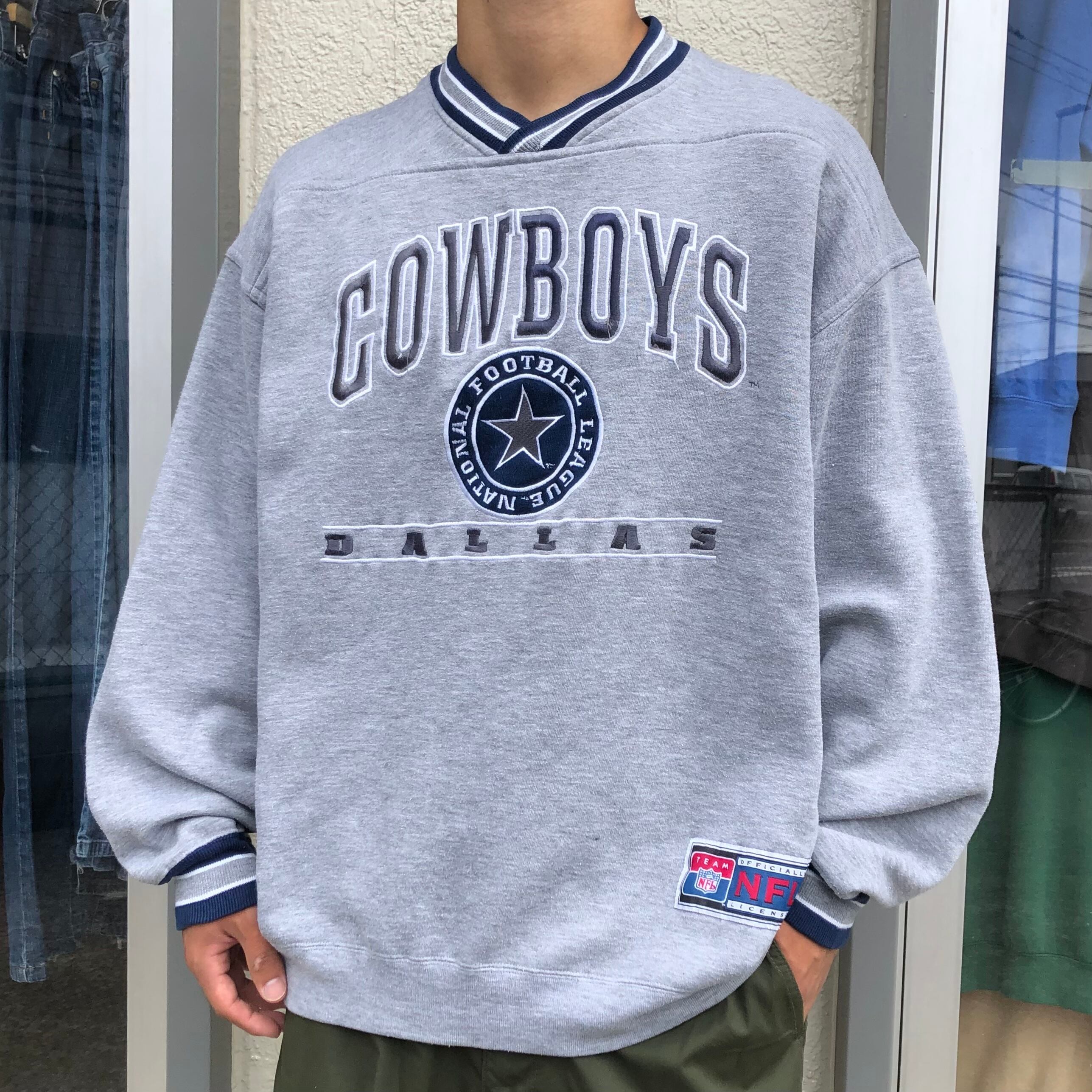 古着 90s ダラスカウボーイズ NFL 刺繍ロゴ プルオーバー ナイロン-