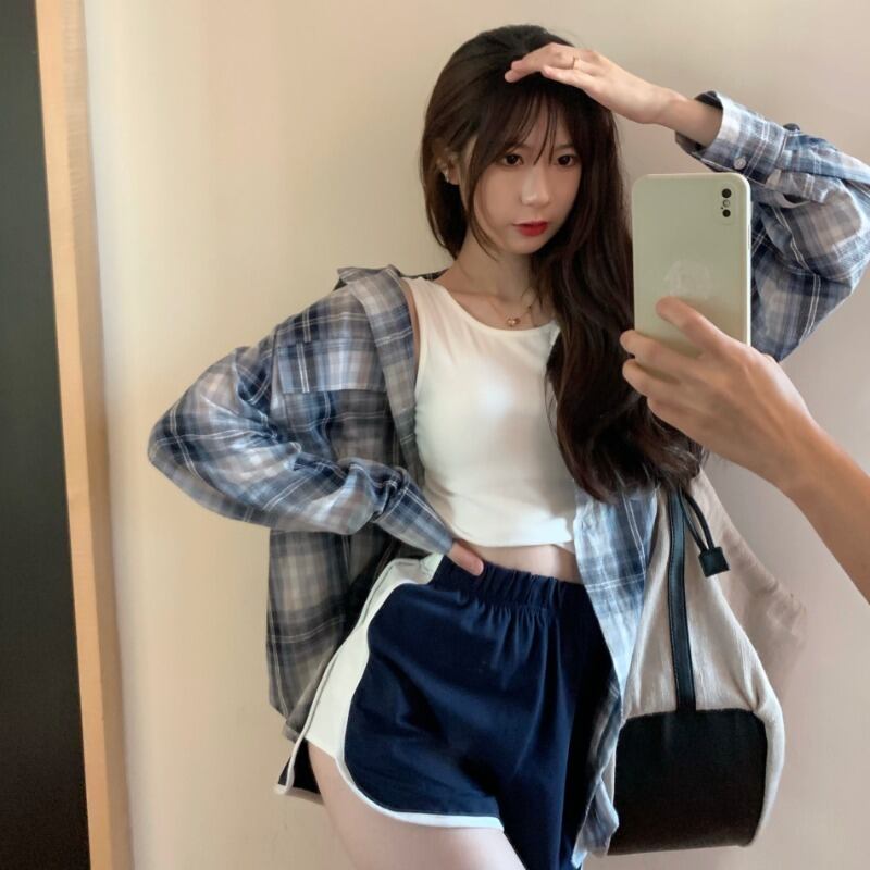 サマースタイルスタンダードパターン薄手シャツ カジュアルショーツ レディース レトロ 夏物 ブルマー ステッチ YY-ファッション6295659058